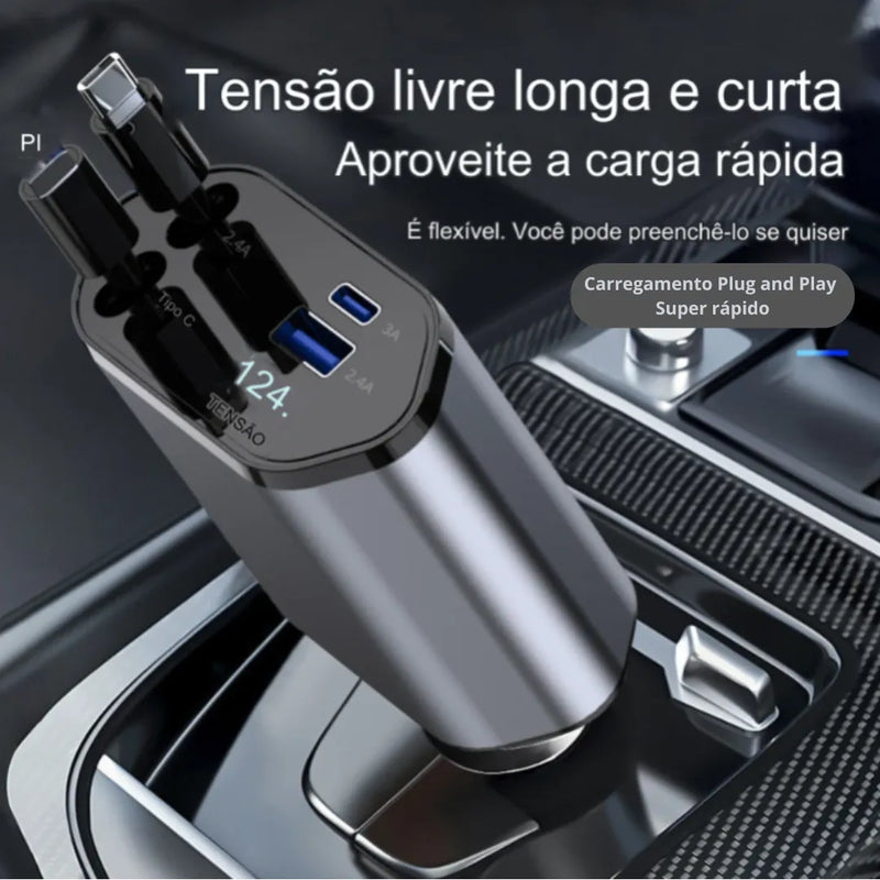 Carregador Turbo 4 Em 1 Automotivo Com Cabos Retráteis