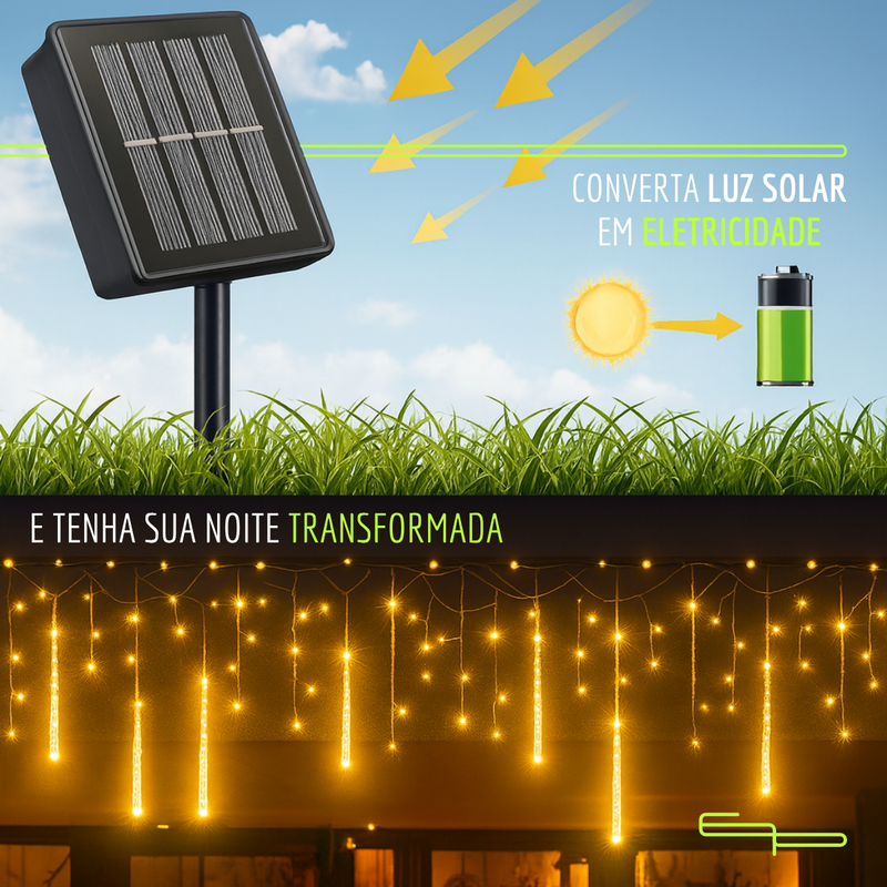 Kit Led Solar Chuva Colorida Decoração Externa [DECORAÇÃO NATAL LUZ]