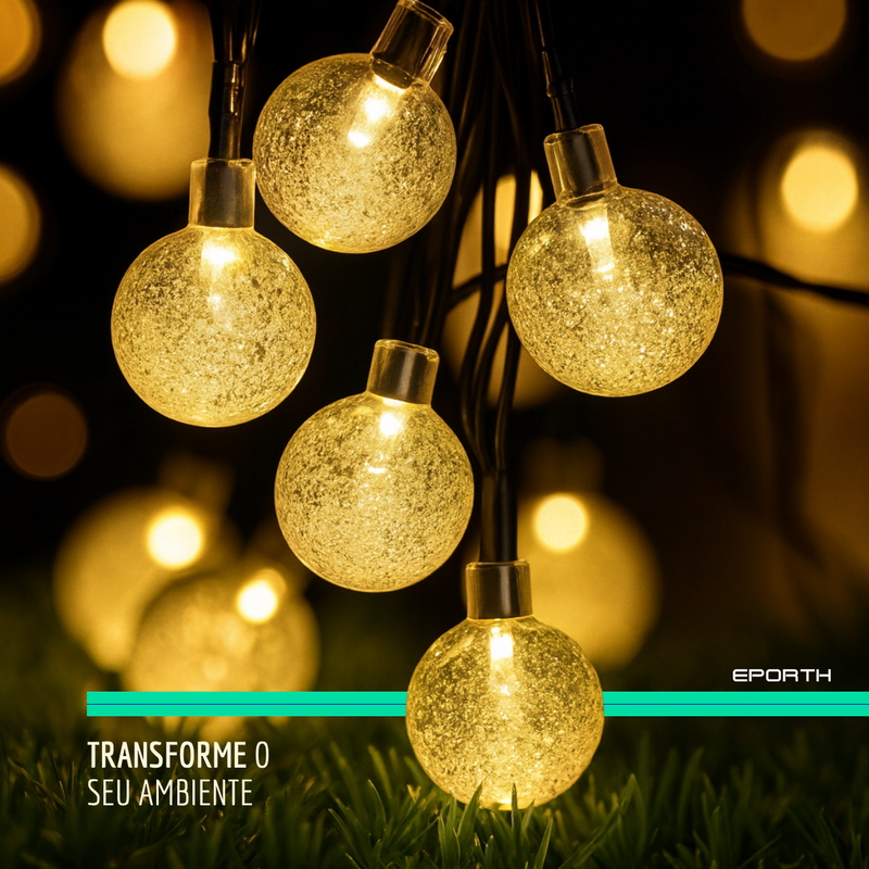 Cordão LED Solar Impermeável Jardim [DECORAÇÃO NATAL LUZ]