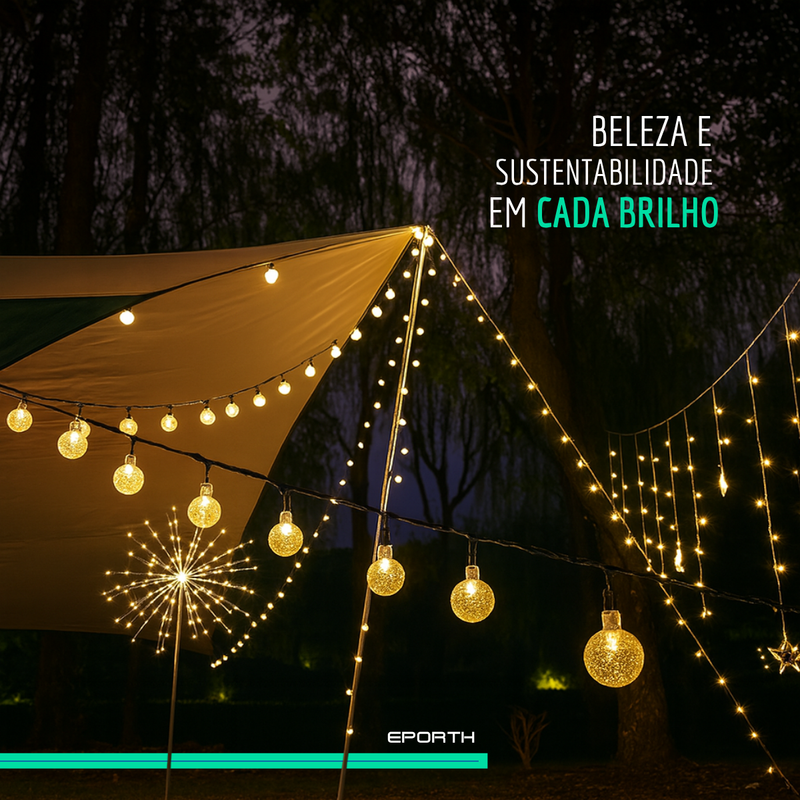 Cordão LED Solar Impermeável Jardim [DECORAÇÃO NATAL LUZ]