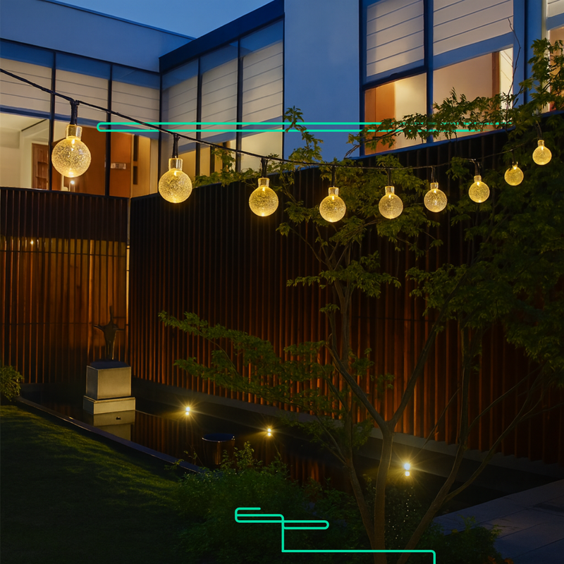 Cordão LED Solar Impermeável Jardim [DECORAÇÃO NATAL LUZ]