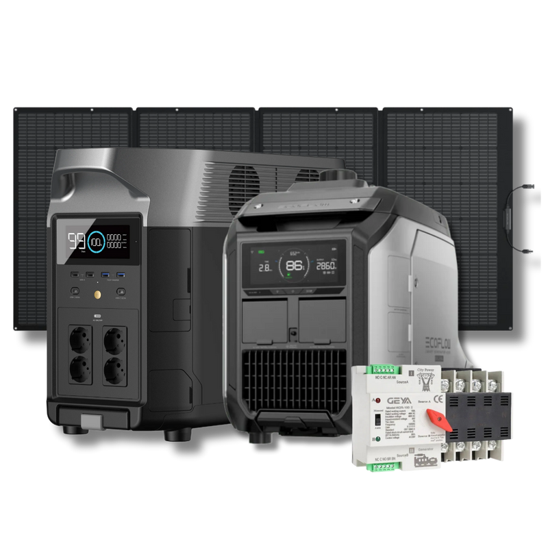 Kit Energia Infinita Ecoflow Delta Pro + Gerador Bicombustível 4000 + Painel Solar Portátil 400W + Chave De Transferência Automática