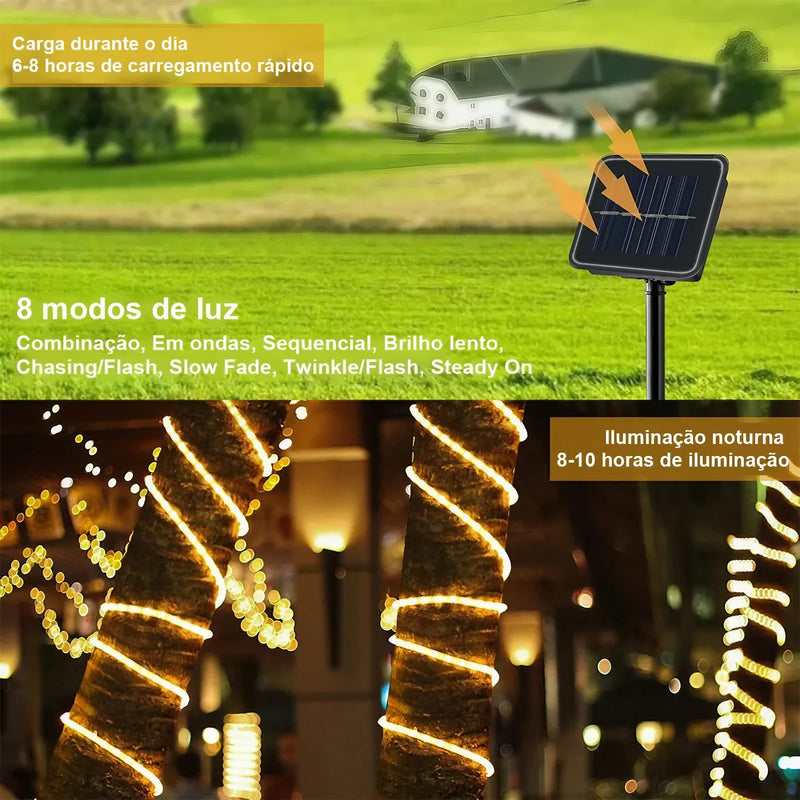 Tubo Corda LED Solar Decorativo Impermeável [DECORAÇÃO NATAL LUZ]