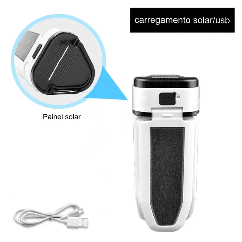 Lanterna Solar Portátil Acampamento Recarregável LED [S.O.S. 5 MODOS]