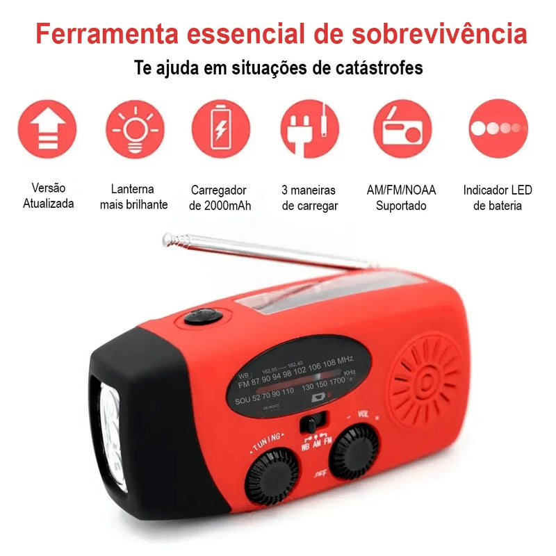 Rádio Lanterna PowerBank 3 Em 1 Anti Desastres [CARREGAMENTO SOLAR]