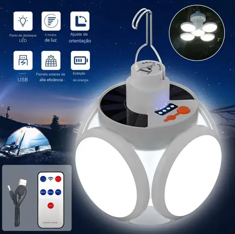 Lâmpada Tocha Solar LED 110W Para Camping